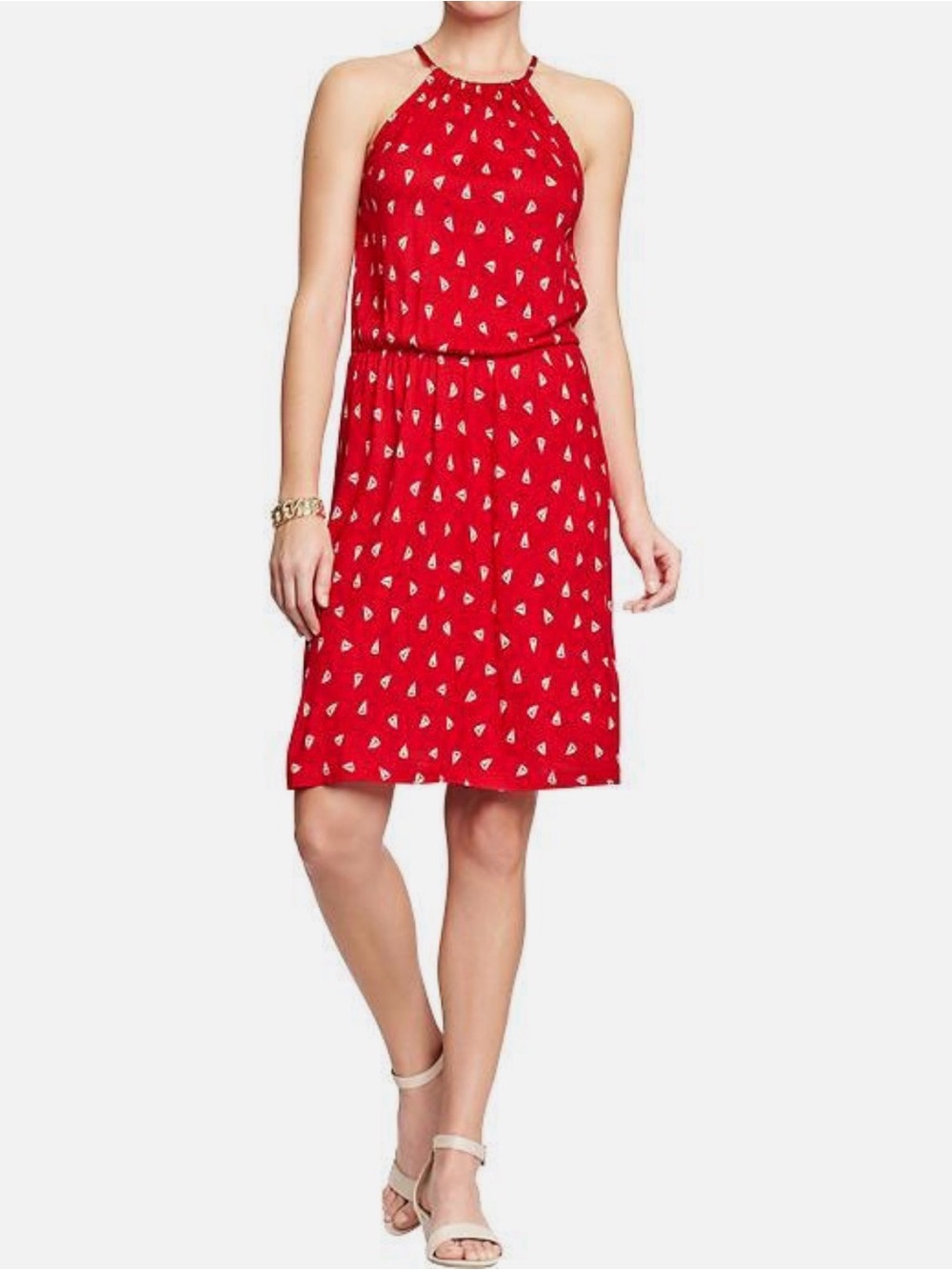 Old Navy Red Halter Sundress with Mini Sailboat Print